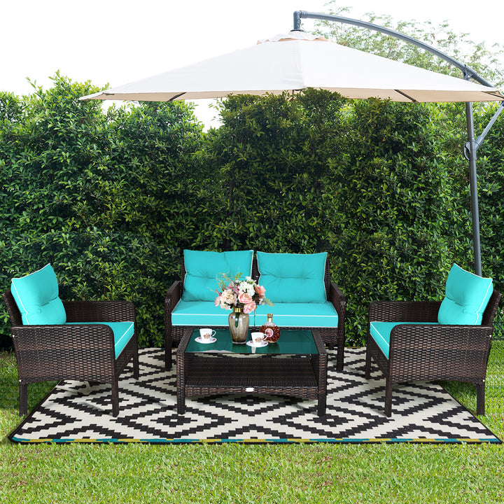 4 Pieces PE Rattan Patio Conversation Set - TidySpaces