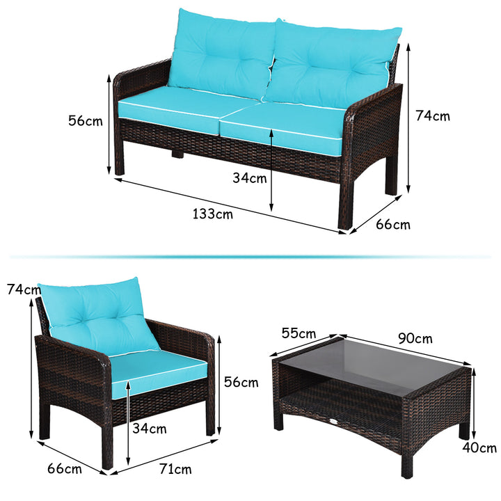 4 Pieces PE Rattan Patio Conversation Set - TidySpaces