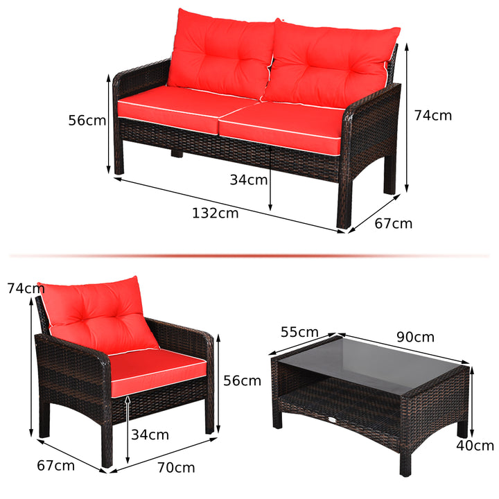 4 Pieces PE Rattan Patio Conversation Set - TidySpaces