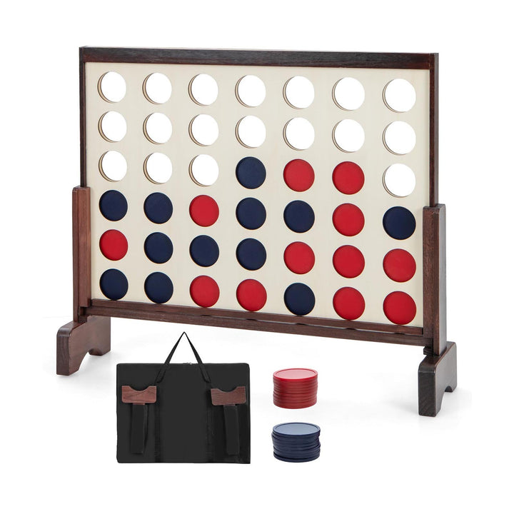 4 in a Row Game Set with 42 PCS Jumbo Rings and 600D Oxford Fabric Carrying Bag Brown - TidySpaces