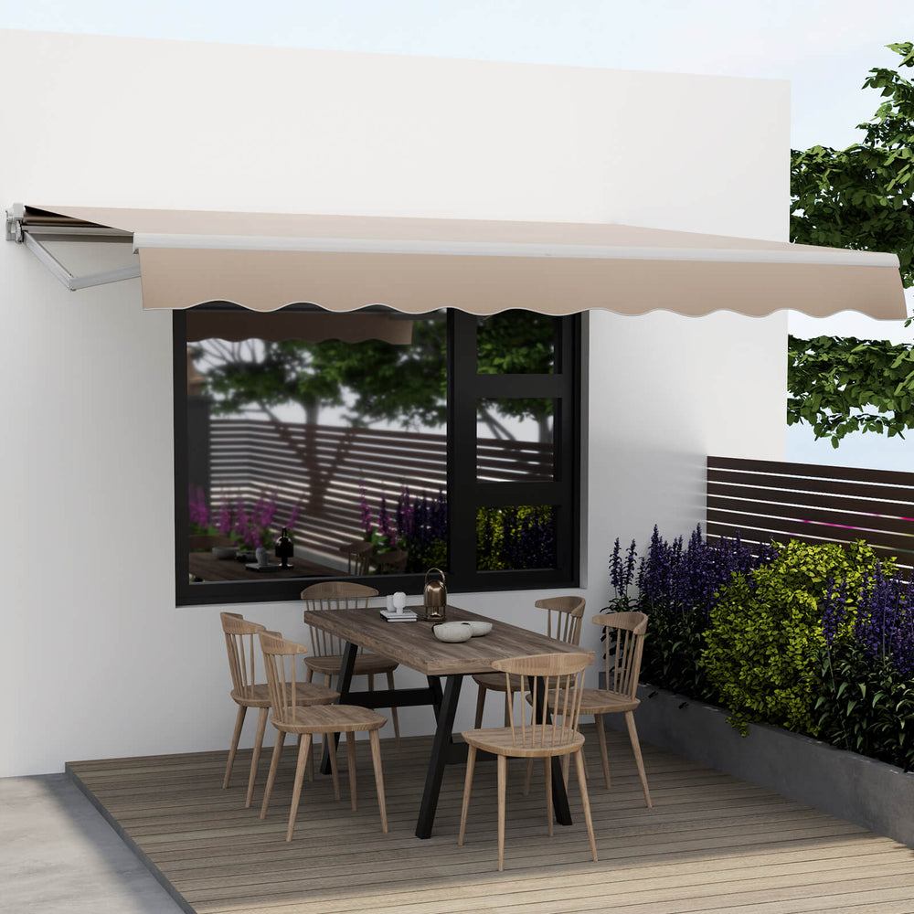 4 x 2.5 m Patio Retractable Awning with Manual Crank Handle-Beige - TidySpaces