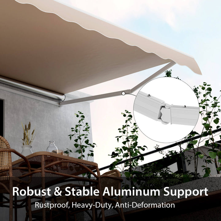 4 x 2.5 m Patio Retractable Awning with Manual Crank Handle-Beige - TidySpaces