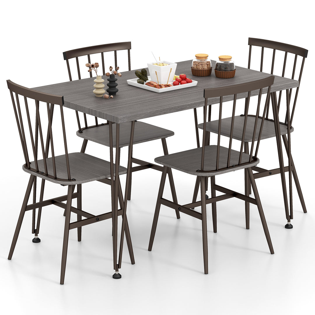 5-Piece Dining Table Set for 4 with Swivel Feet for Living Room-Grey - TidySpaces