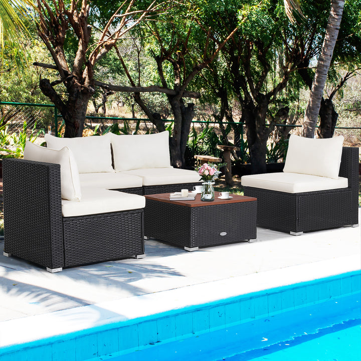 5-Piece Outdoor Patio Furniture Set with Solid Acacia Wood Tabletop