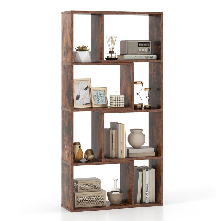 5 Tier Geometric Bookshelf with 8 Cubes Floor Standing Open Display