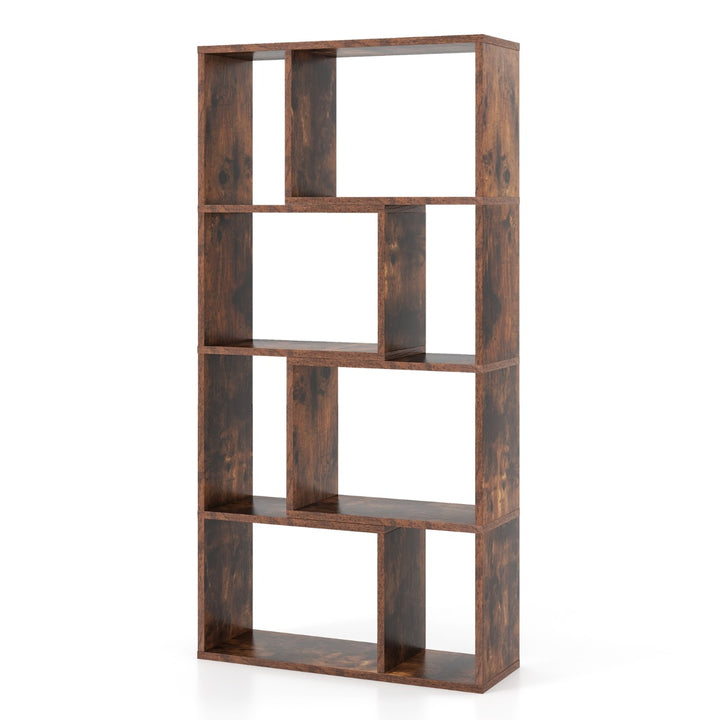 5 Tier Geometric Bookshelf with 8 Cubes Floor Standing Open Display