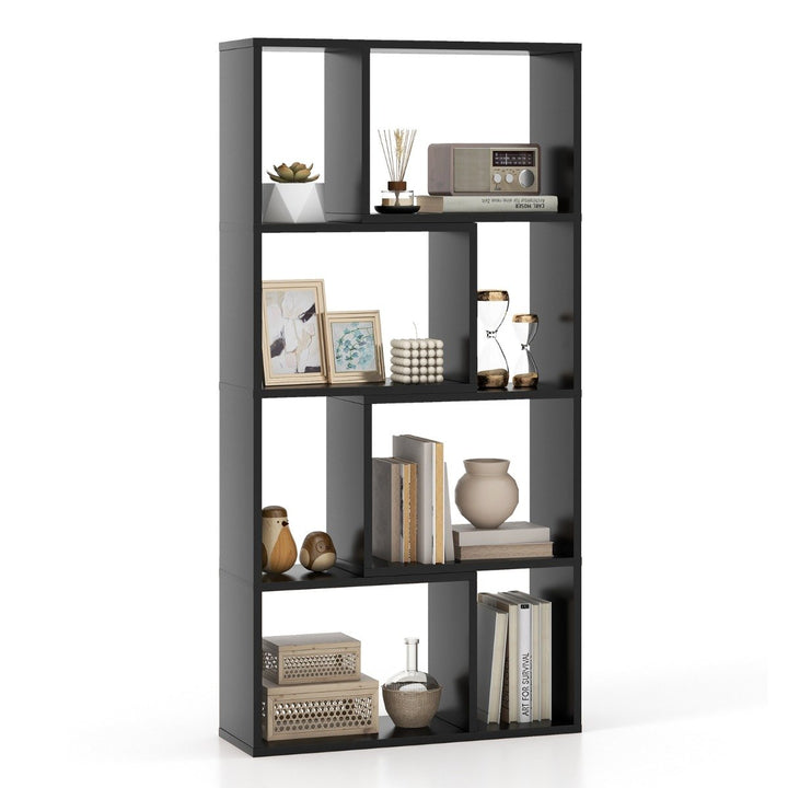 5 Tier Geometric Bookshelf with 8 Cubes Floor Standing Open Display