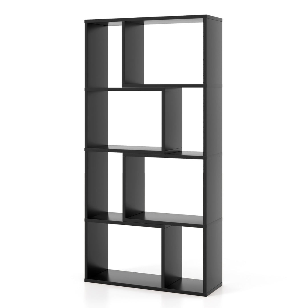 5 Tier Geometric Bookshelf with 8 Cubes Floor Standing Open Display