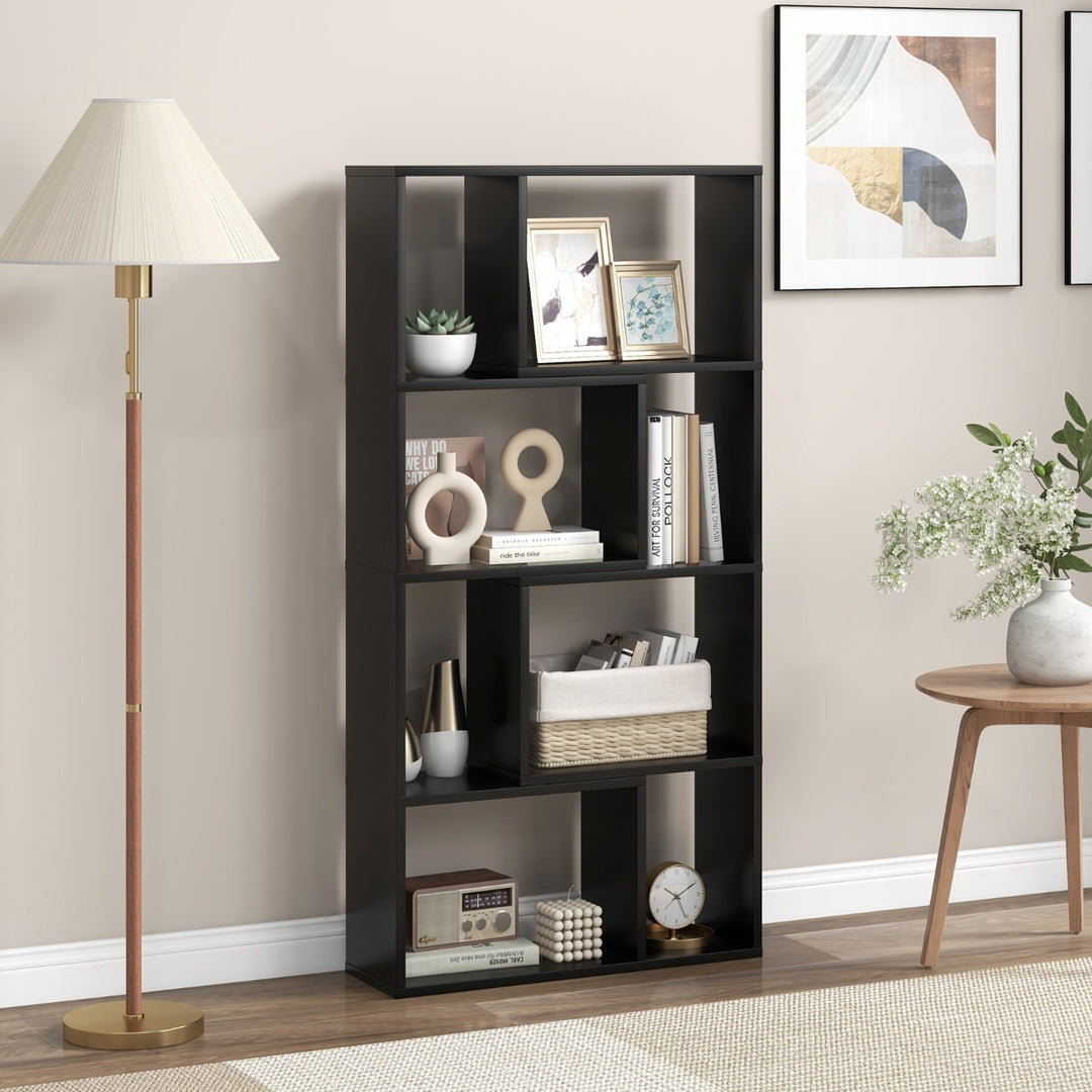 5 Tier Geometric Bookshelf with 8 Cubes Floor Standing Open Display