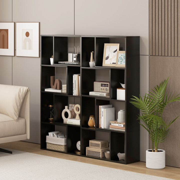 5 Tier Geometric Bookshelf with 8 Cubes Floor Standing Open Display