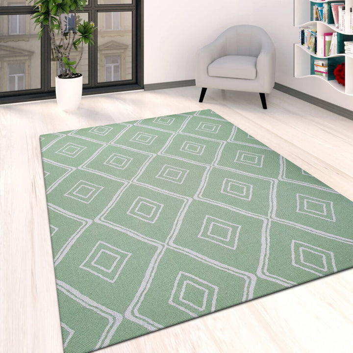 Cotton Rug Green Diamond 60x90cm Green Cream - TidySpaces