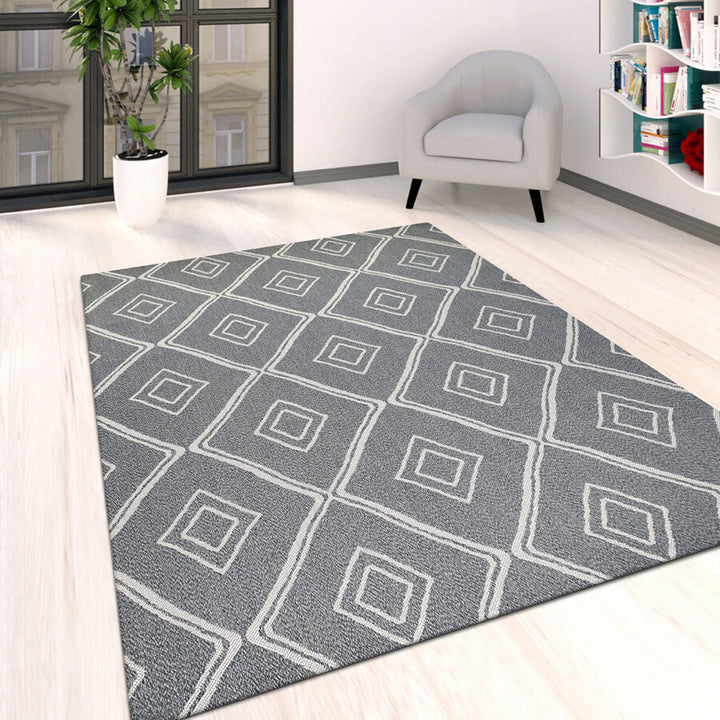 Cotton Rug Runner Grey Diamond Cream Grey - TidySpaces