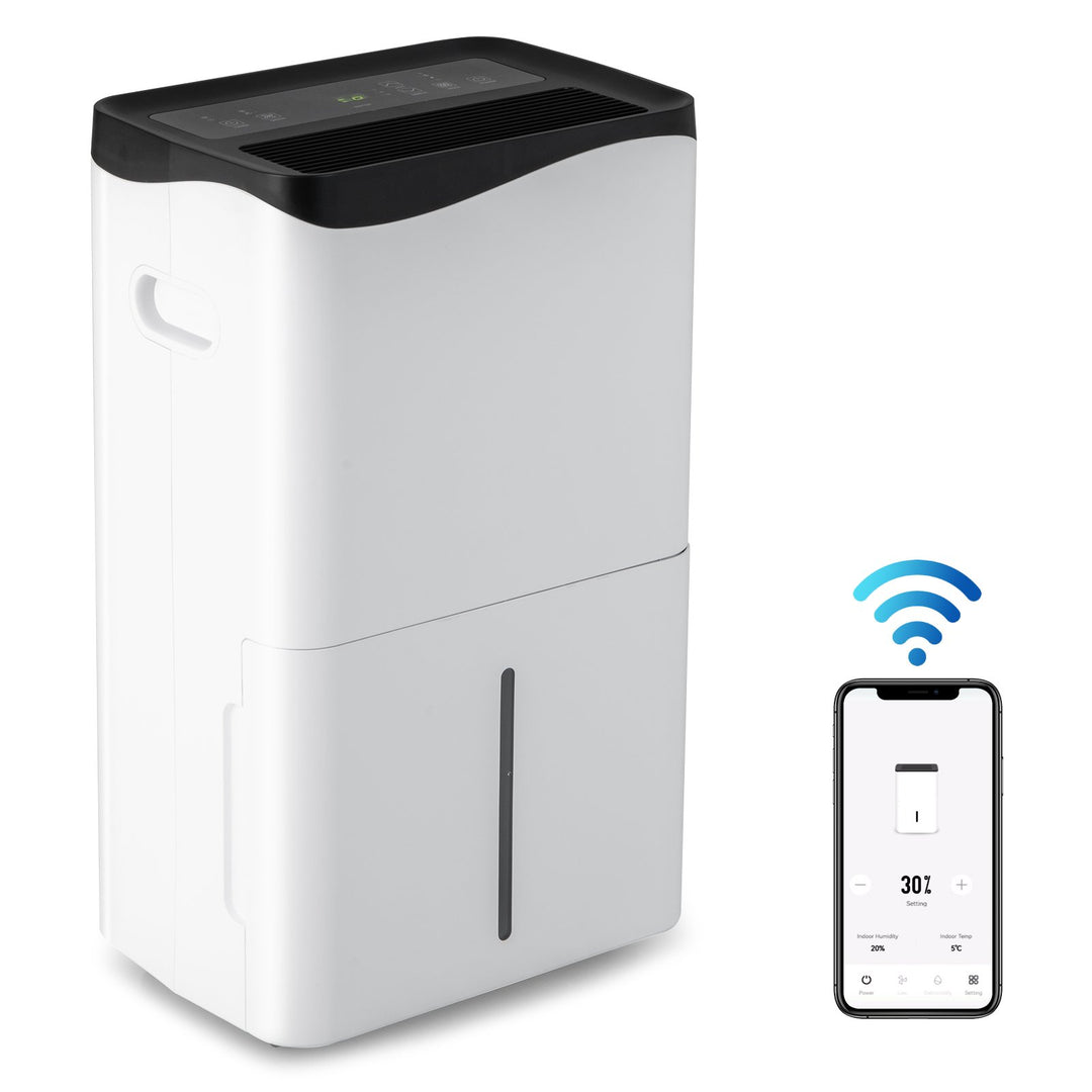 Portable 50L/Day Dehumidifier with App and Wifi for Home Damp-White - TidySpaces