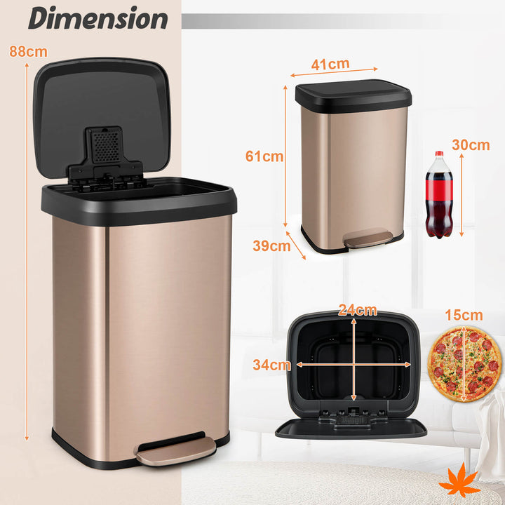 50 L Stainless Steel Step Trash Can with Deodorizer Compartment - TidySpaces