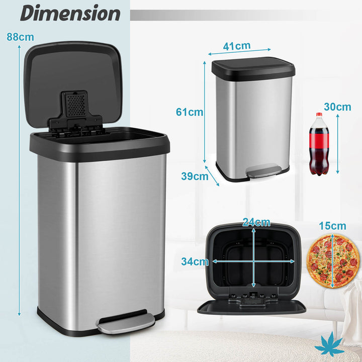 50 L Stainless Steel Step Trash Can with Deodorizer Compartment - TidySpaces
