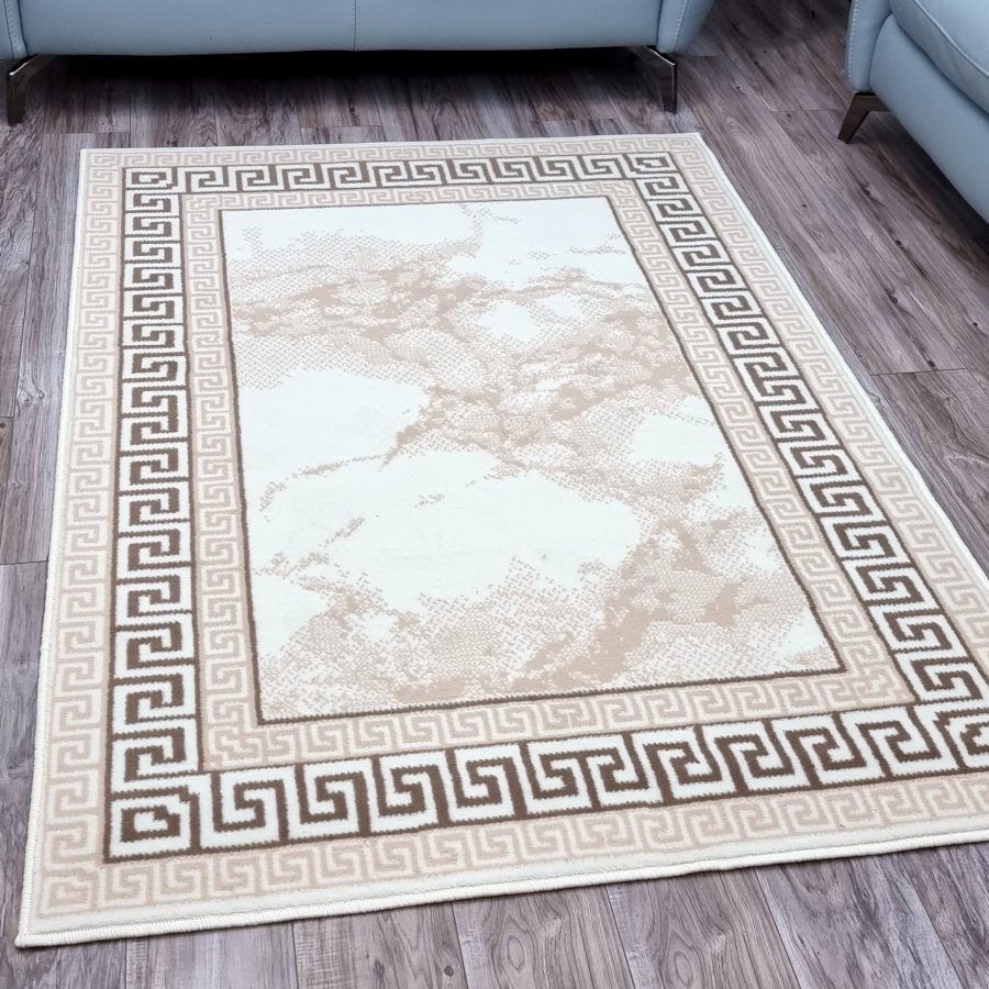 Cream Border Marble Effect Rug Large Soft Oriental Carpet Cream - TidySpaces