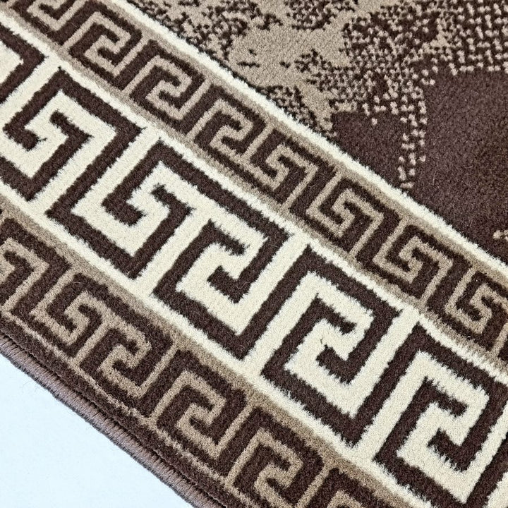 Brown Border Marble Effect Rug Large Soft Oriental Carpet - TidySpaces