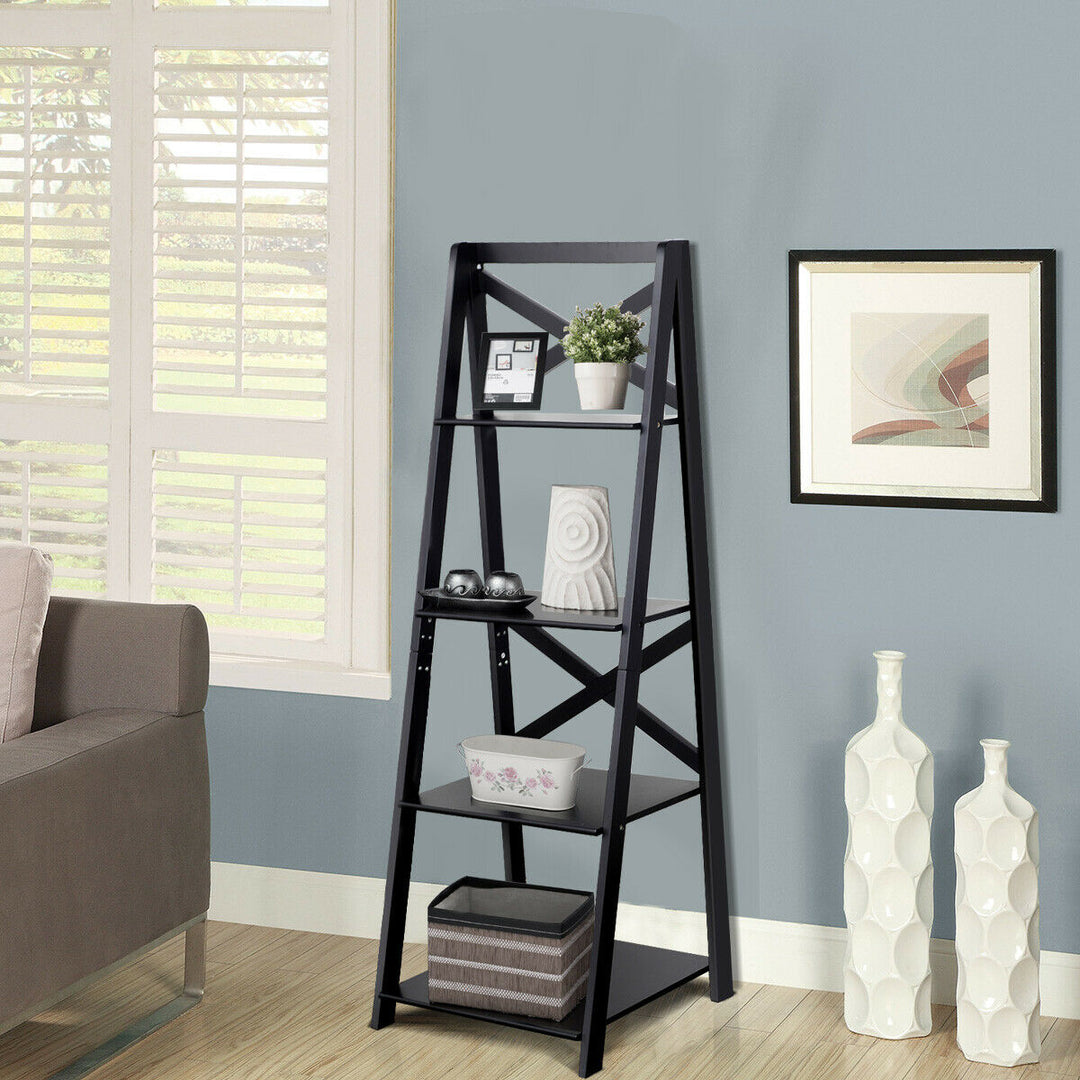 4 Tier Wooden Ladder Shelving Unit - TidySpaces