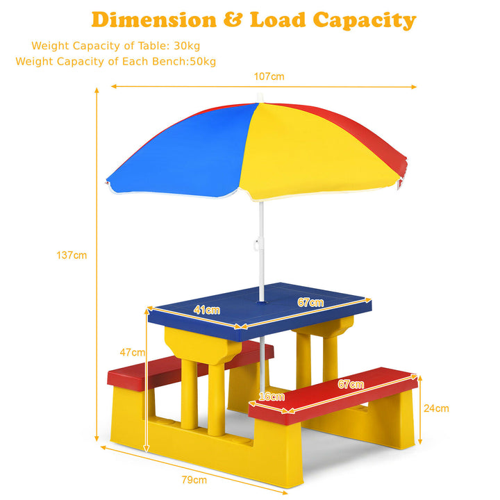 Kids Picnic Table Set with Removable Umbrella-Color - TidySpaces