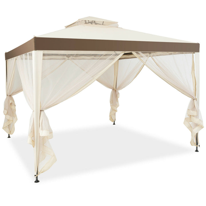 10 x 10ft Double Tiered Canopy Gazebo Garden Shelter Tent