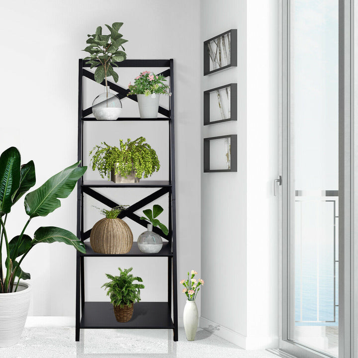 4 Tier Wooden Ladder Shelving Unit - TidySpaces