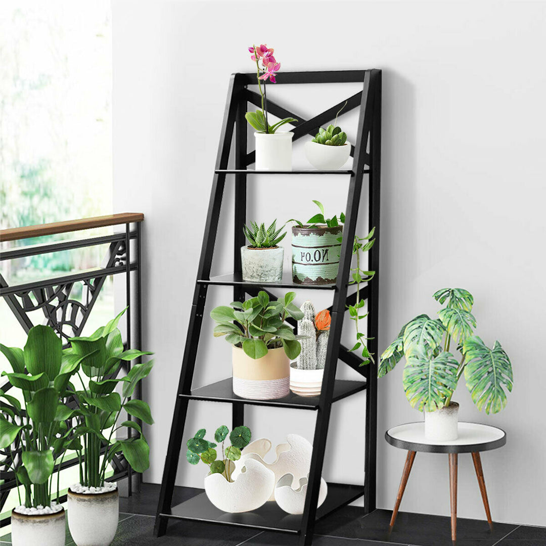 4 Tier Wooden Ladder Shelving Unit - TidySpaces