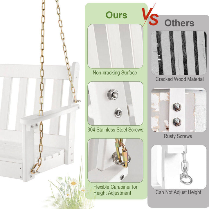 HDPE Porch Swing with Hidden Cup Holder and Adjustable Secure Chains-White