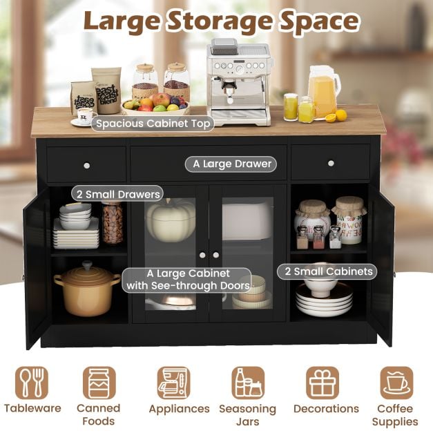 55” Large Buffet Sideboard Kitchen Storage Modern Coffee Bar Cabinet