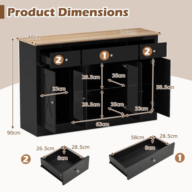 55” Large Buffet Sideboard Kitchen Storage Modern Coffee Bar Cabinet
