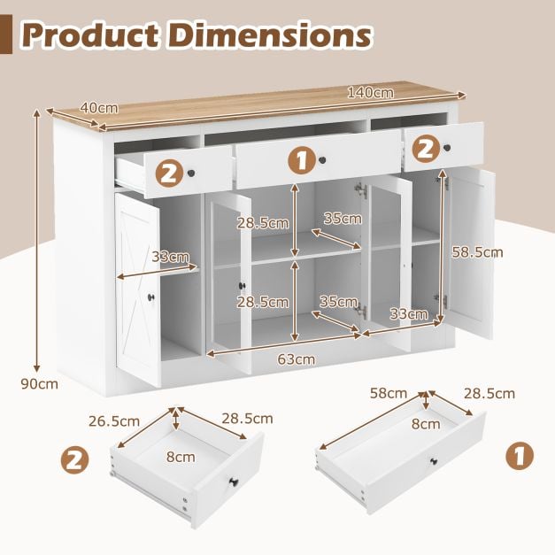 55” Large Buffet Sideboard Kitchen Storage Modern Coffee Bar Cabinet