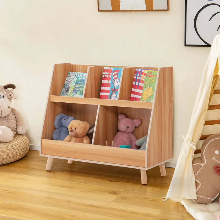 5-Cube Kids Bookshelf and Toy Organizer with Solid Wood Legs and Anti-Tipping Kits - TidySpaces