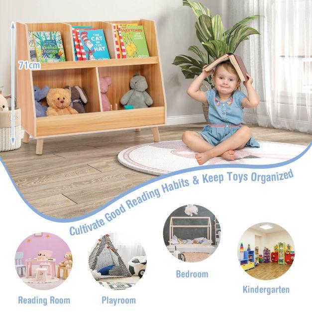5-Cube Kids Bookshelf and Toy Organizer with Solid Wood Legs and Anti-Tipping Kits - TidySpaces