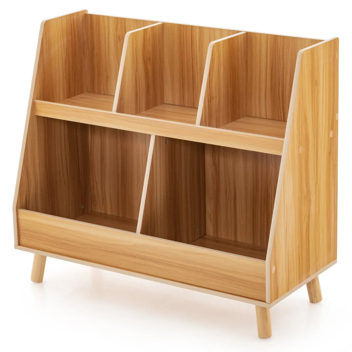 5-Cube Kids Bookshelf and Toy Organizer with Solid Wood Legs and Anti-Tipping Kits - TidySpaces