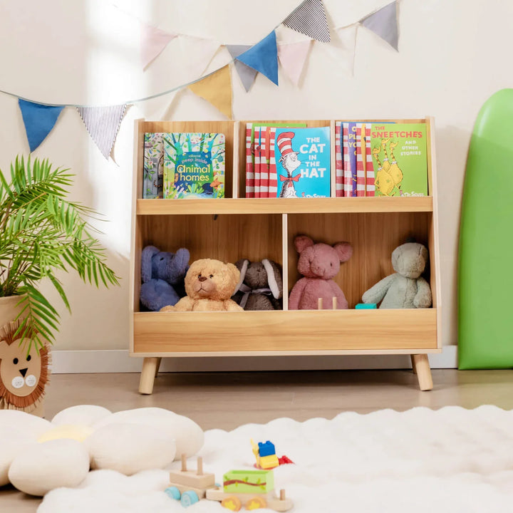 5-Cube Kids Bookshelf and Toy Organizer with Solid Wood Legs and Anti-Tipping Kits - TidySpaces