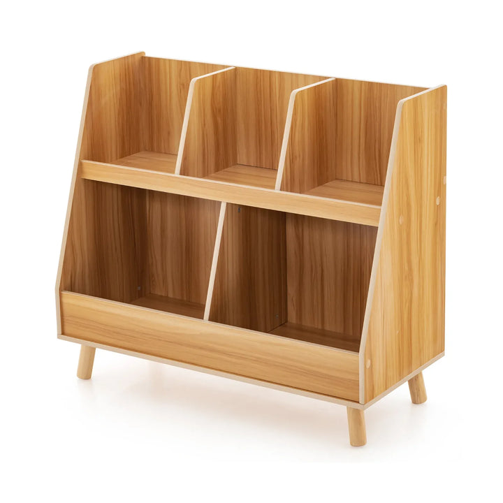 5-Cube Kids Bookshelf and Toy Organizer with Solid Wood Legs and Anti-Tipping Kits - TidySpaces