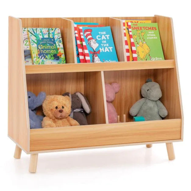 5-Cube Kids Bookshelf and Toy Organizer with Solid Wood Legs and Anti-Tipping Kits - TidySpaces
