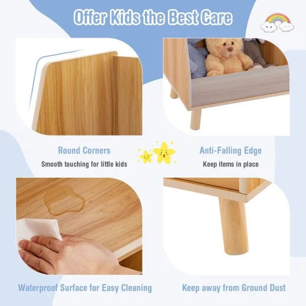 5-Cube Kids Bookshelf and Toy Organizer with Solid Wood Legs and Anti-Tipping Kits - TidySpaces