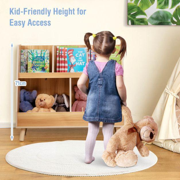 5-Cube Kids Bookshelf and Toy Organizer with Solid Wood Legs and Anti-Tipping Kits - TidySpaces