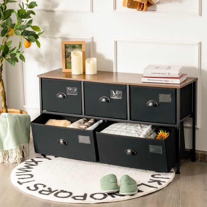 5 Drawer Storage Dresser with Labels and Removable Fabric Bins - TidySpaces