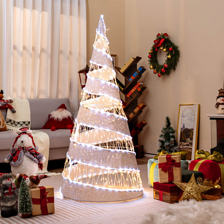 5FT Pre-lit Christmas Cone Tree with Warm White and White LED Lights - TidySpaces