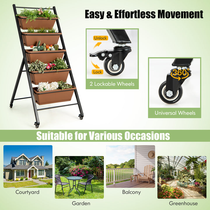 5-Layer Vertical Raised Garden Bed with Wheels and Detachable Boxes