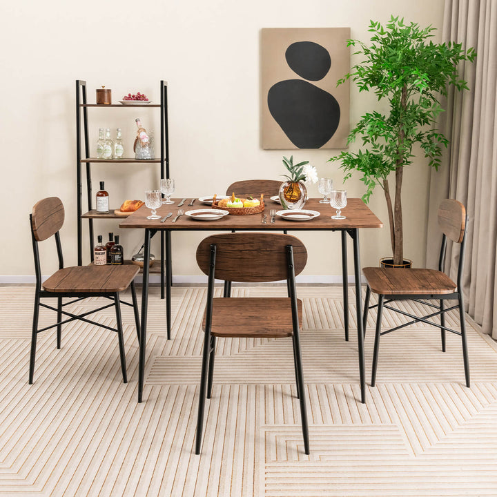 5 Piece Dining Table Set Rectangular with Backrest Rustic - TidySpaces