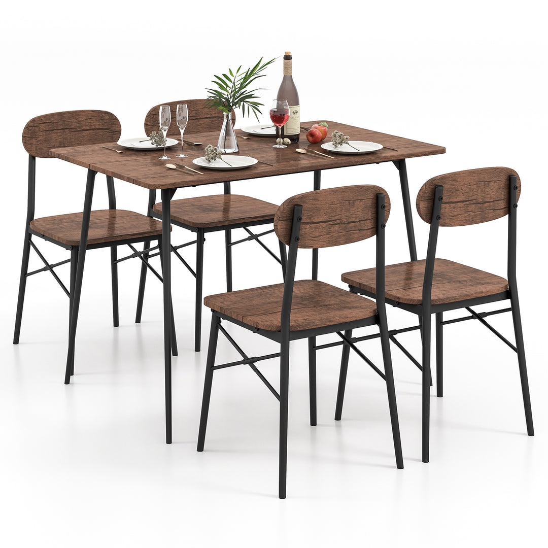5 Piece Dining Table Set Rectangular with Backrest Rustic Rustic Brown - TidySpaces