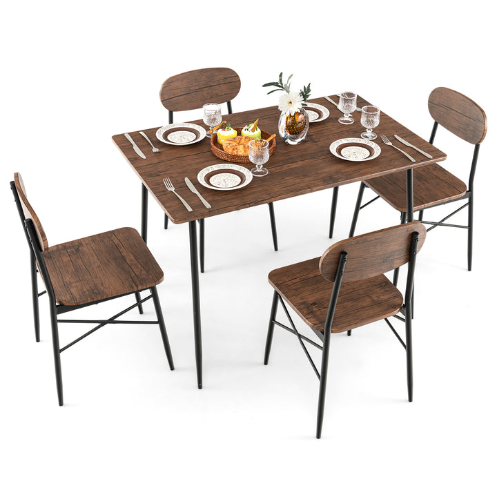 5 Piece Dining Table Set Rectangular with Backrest Rustic - TidySpaces