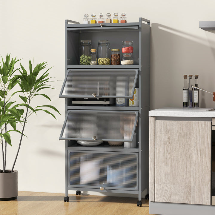 5 Tier Kitchen Bakers Rack Mobile Microwave Stand with Flip up Doors - TidySpaces