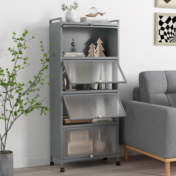 5 Tier Kitchen Bakers Rack Mobile Microwave Stand with Flip up Doors - TidySpaces