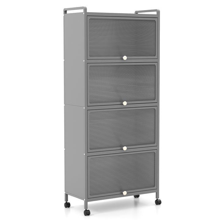 5 Tier Kitchen Bakers Rack Mobile Microwave Stand with Flip up Doors - TidySpaces