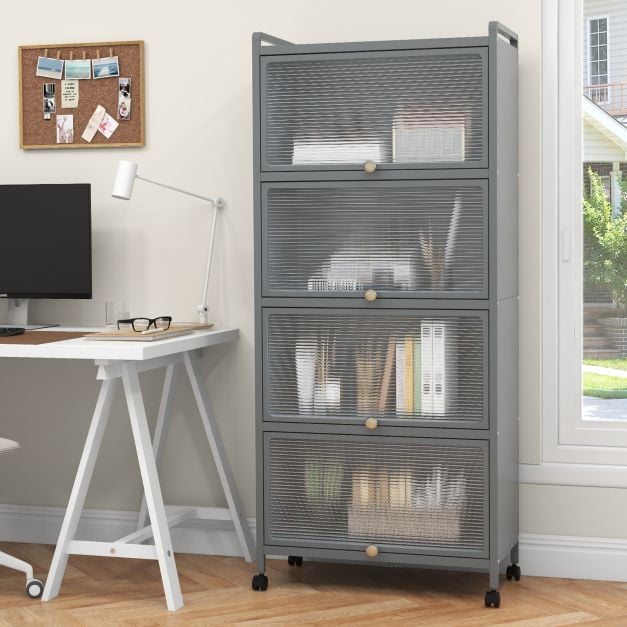 5 Tier Kitchen Bakers Rack Mobile Microwave Stand with Flip up Doors
