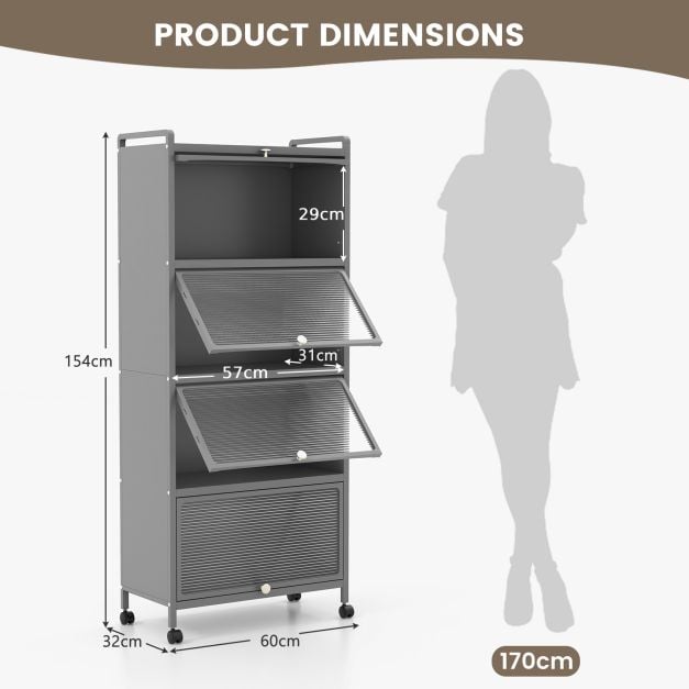 5 Tier Kitchen Bakers Rack Mobile Microwave Stand with Flip up Doors