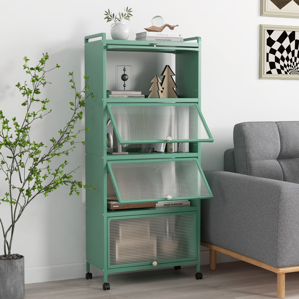 5 Tier Kitchen Bakers Rack Mobile Microwave Stand with Flip up Doors - TidySpaces